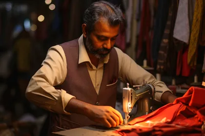 Tailor Working On A Vintage Sewing Machine