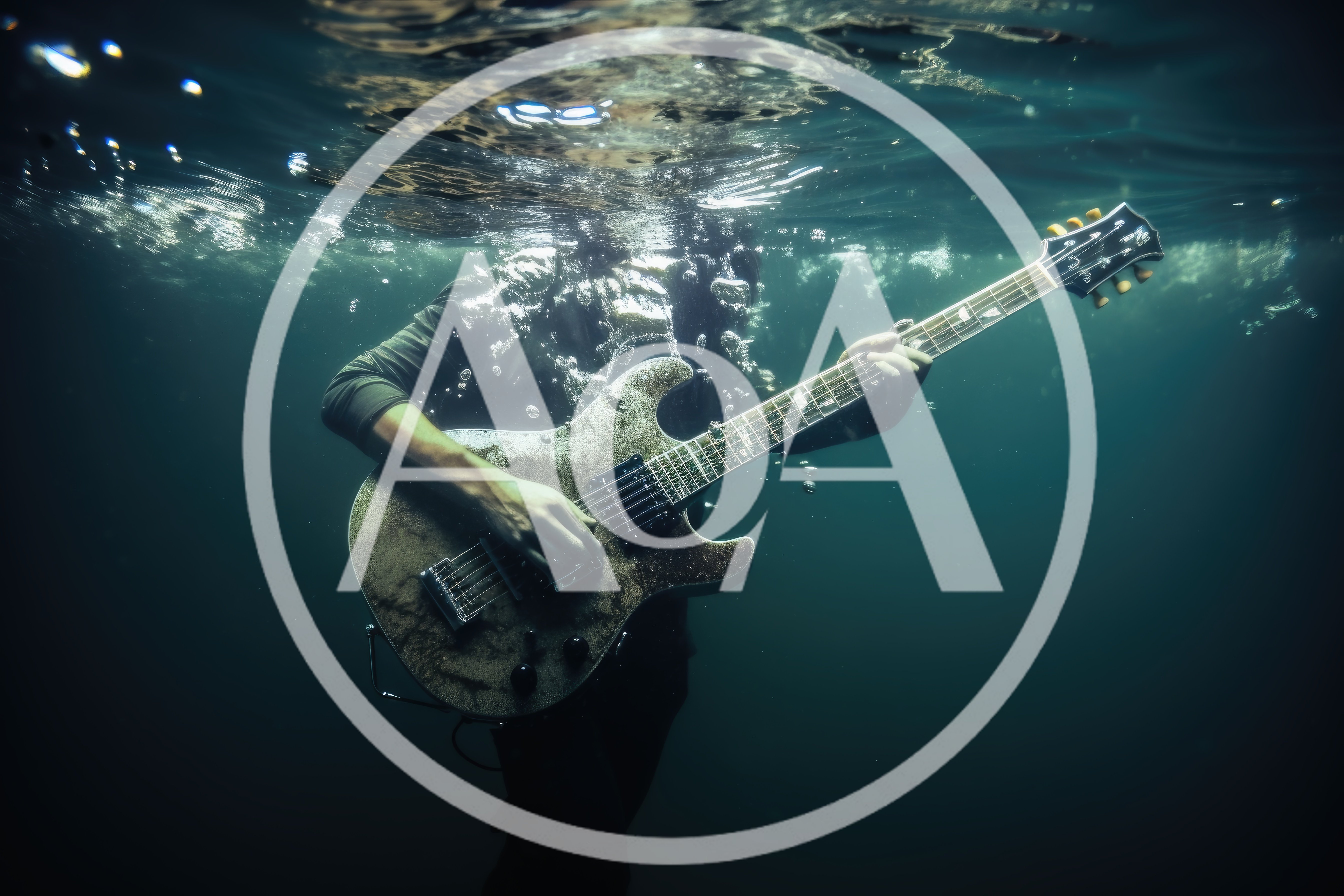 Musician Playing Electric Guitar Underwater