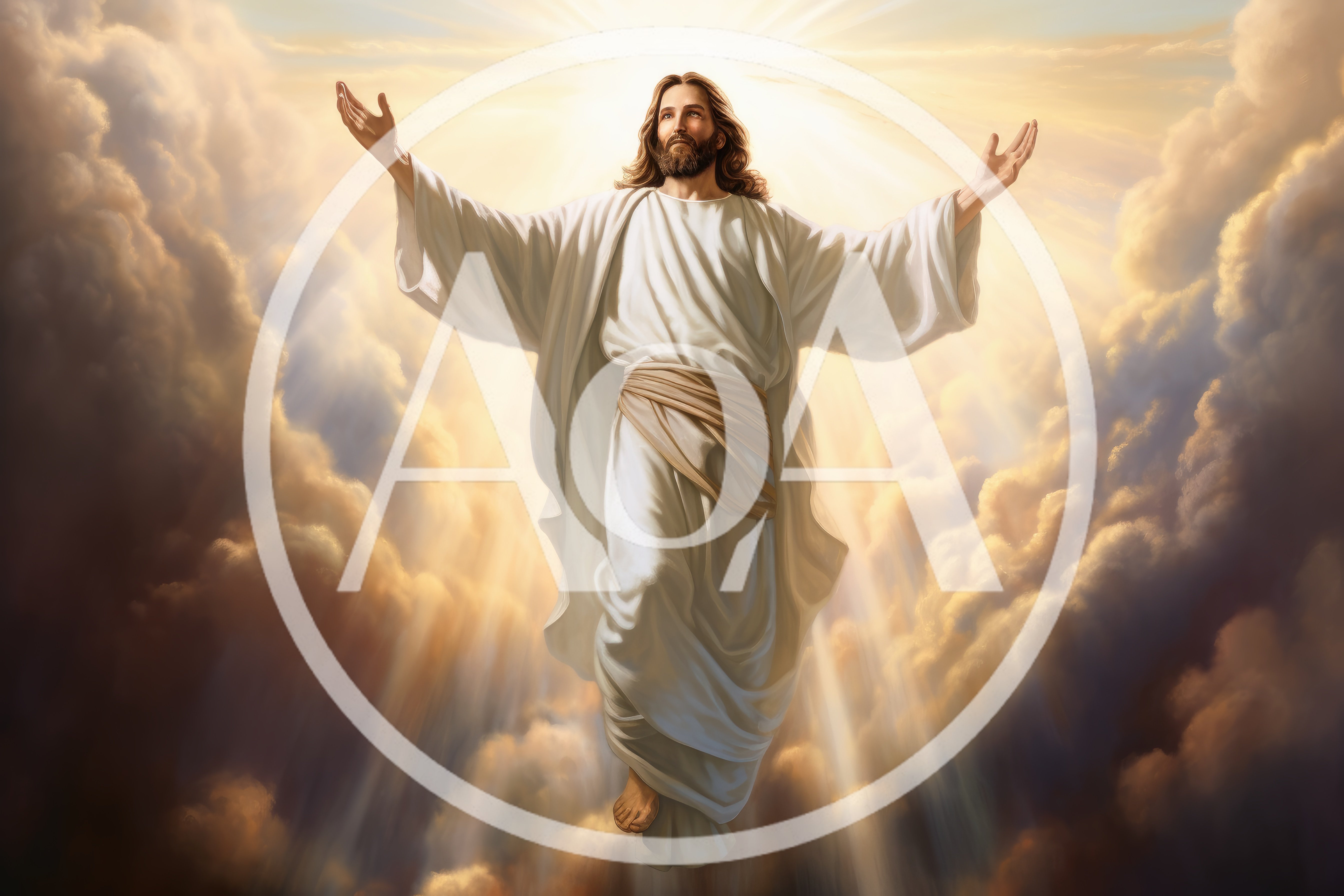 Jesus Christ Ascending Into Heaven With Open Arms