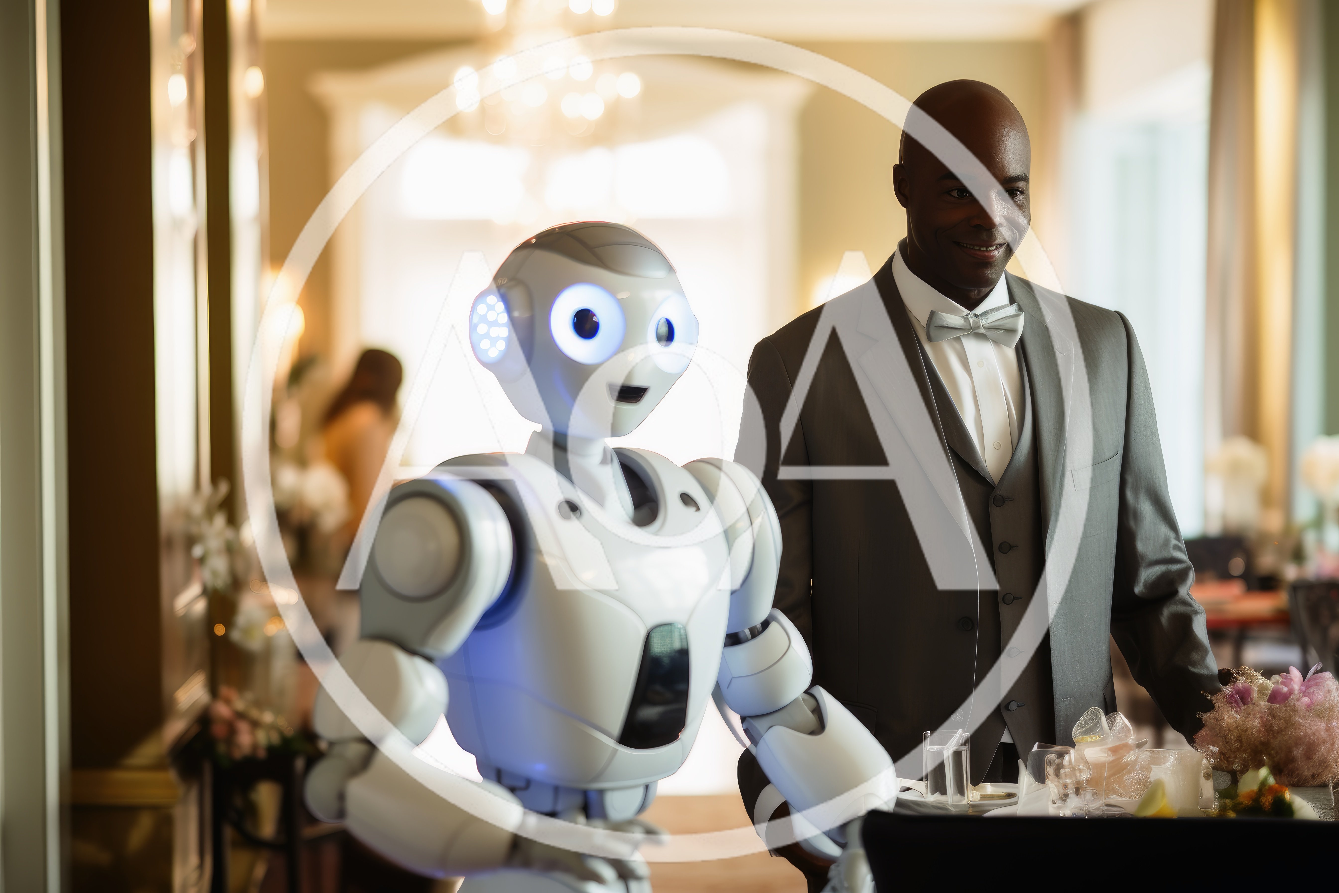 Humanoid Robot Serving A Man In A Formal Suit