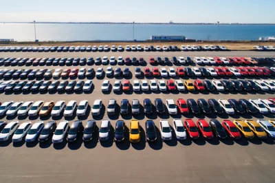 Aerial View Of A Large Car Storage Lot