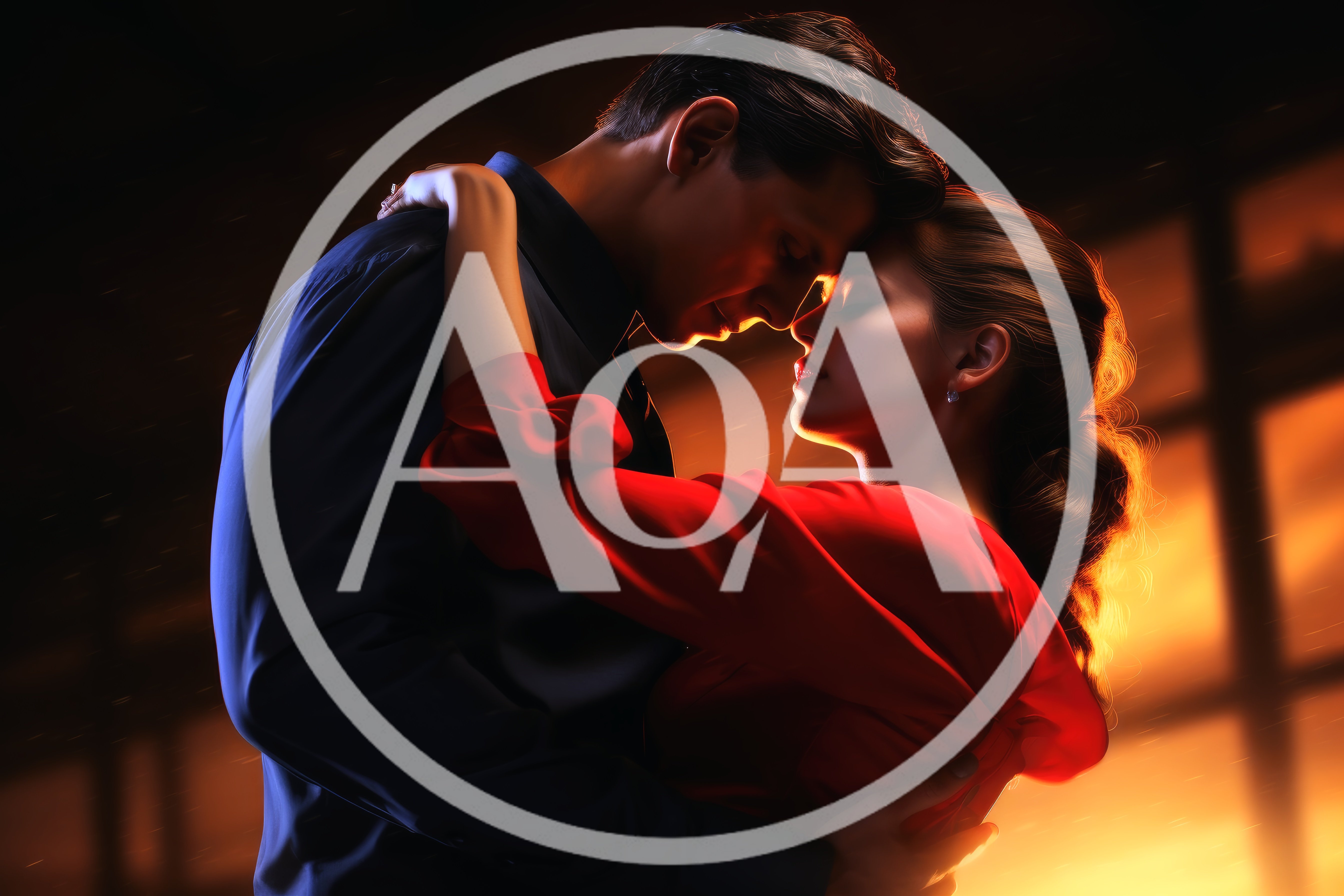 Romantic Couple Embracing In Warm Sunset Lighting