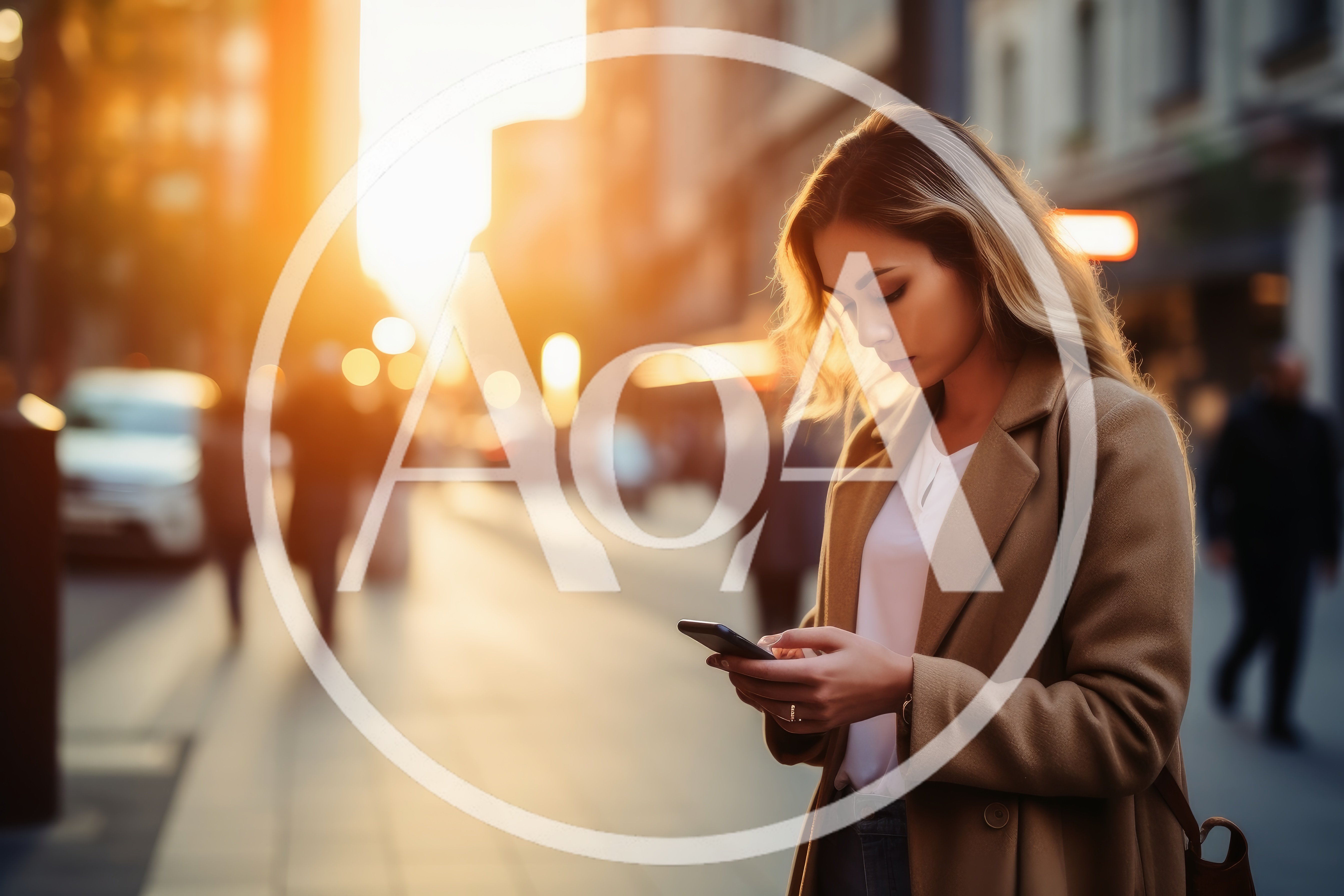 Young Woman Using Smartphone On Busy City Street