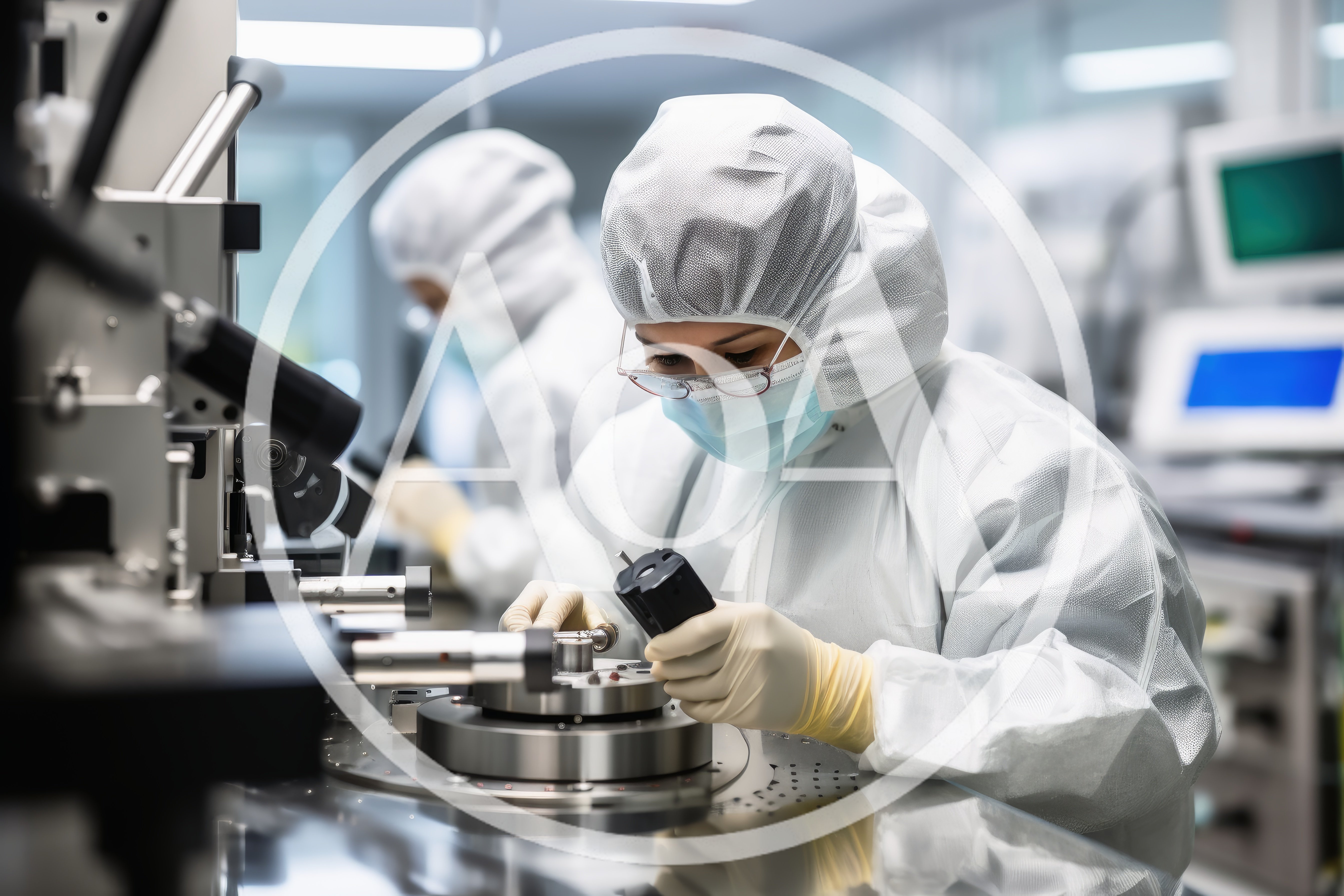 Technicians Working In A Cleanroom Laboratory