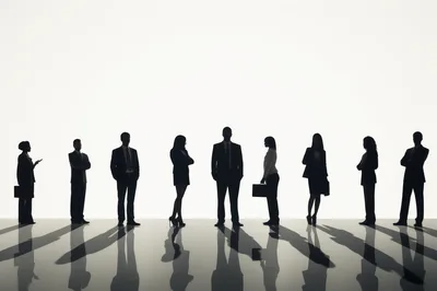 Silhouettes of Business Professionals Standing in a Row