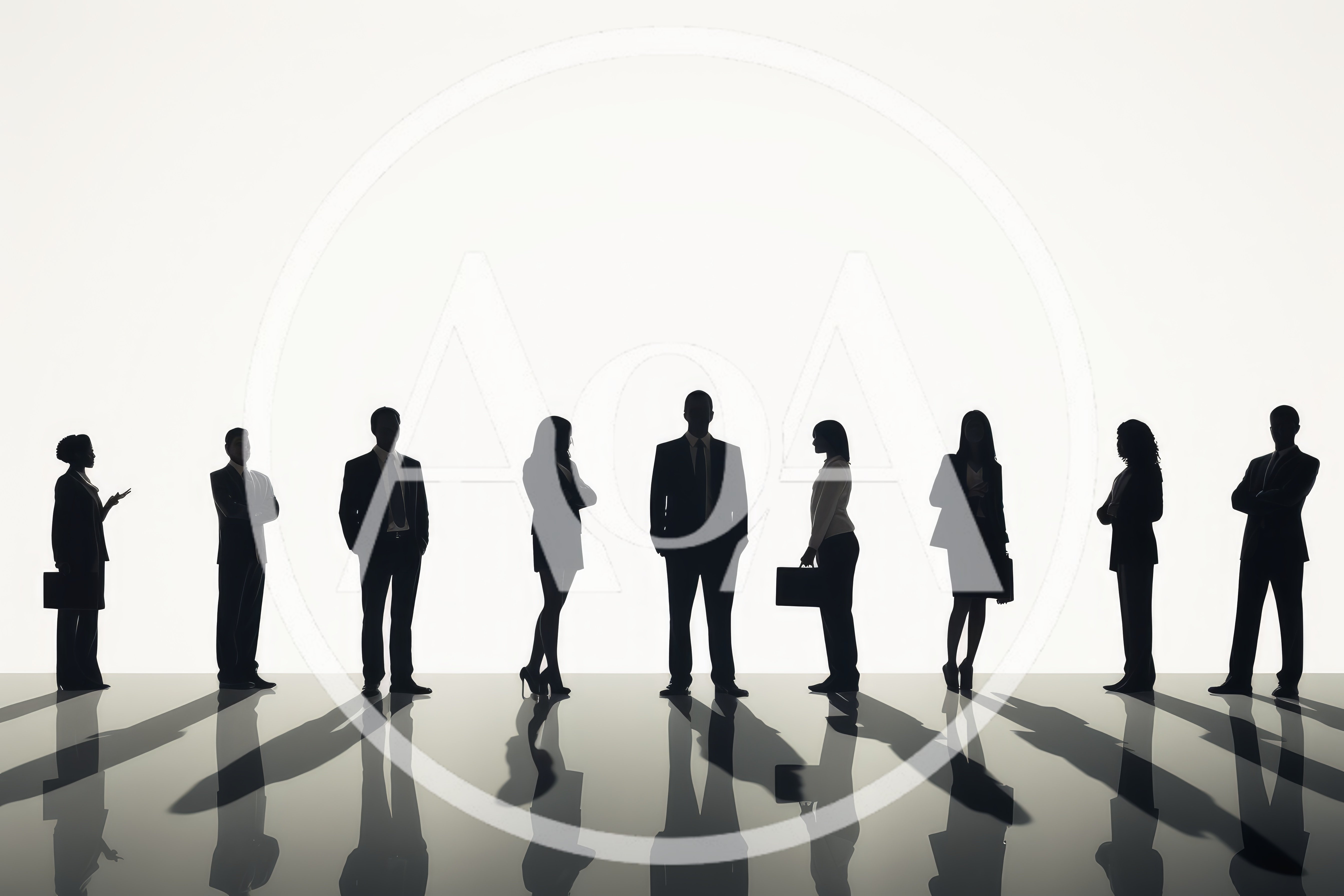 Silhouettes of Business Professionals Standing in a Row