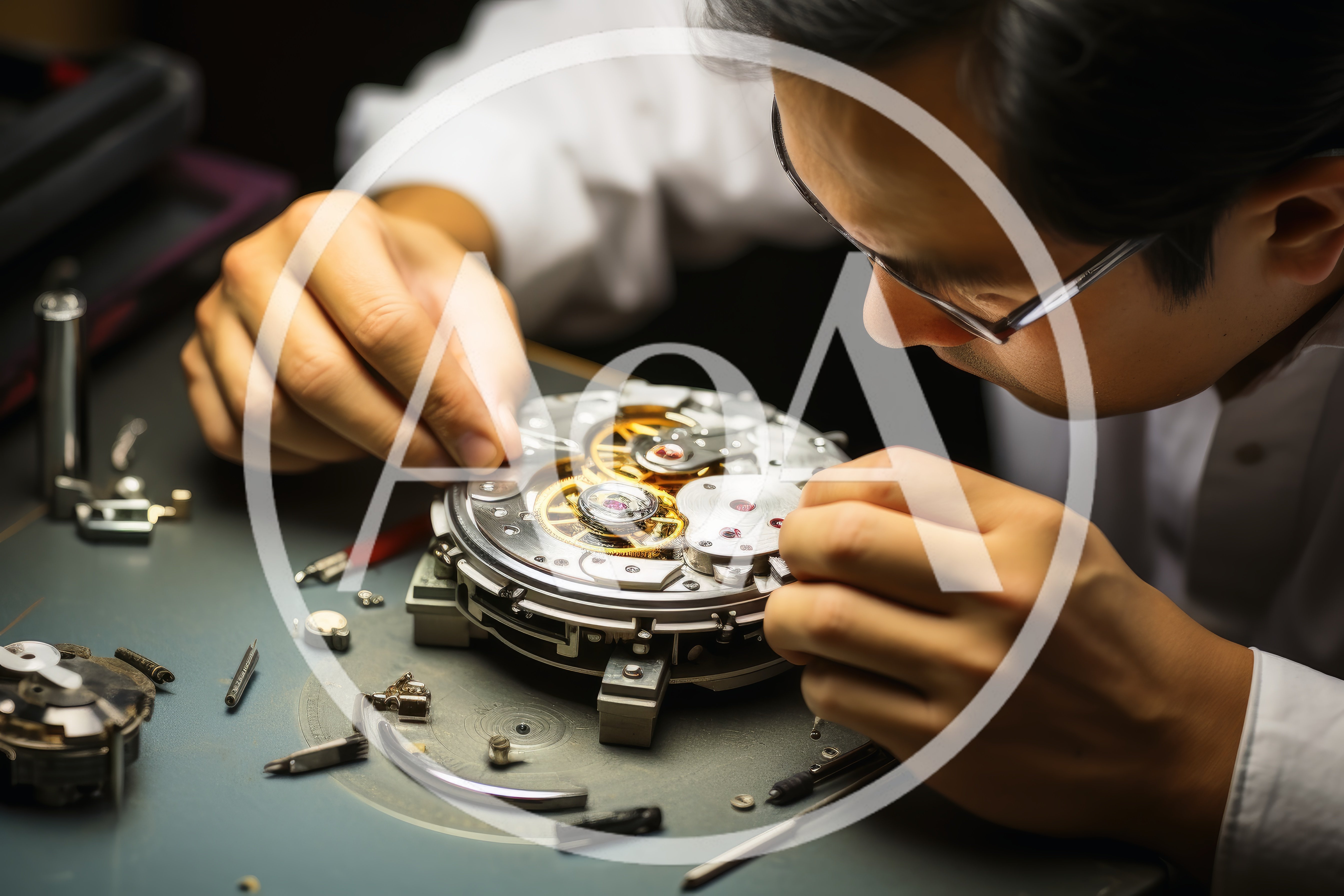 Professional Watchmaker Repairing A Mechanical Watch Movement
