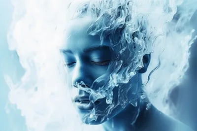 Surreal Portrait Of A Woman With Liquid Water Hair