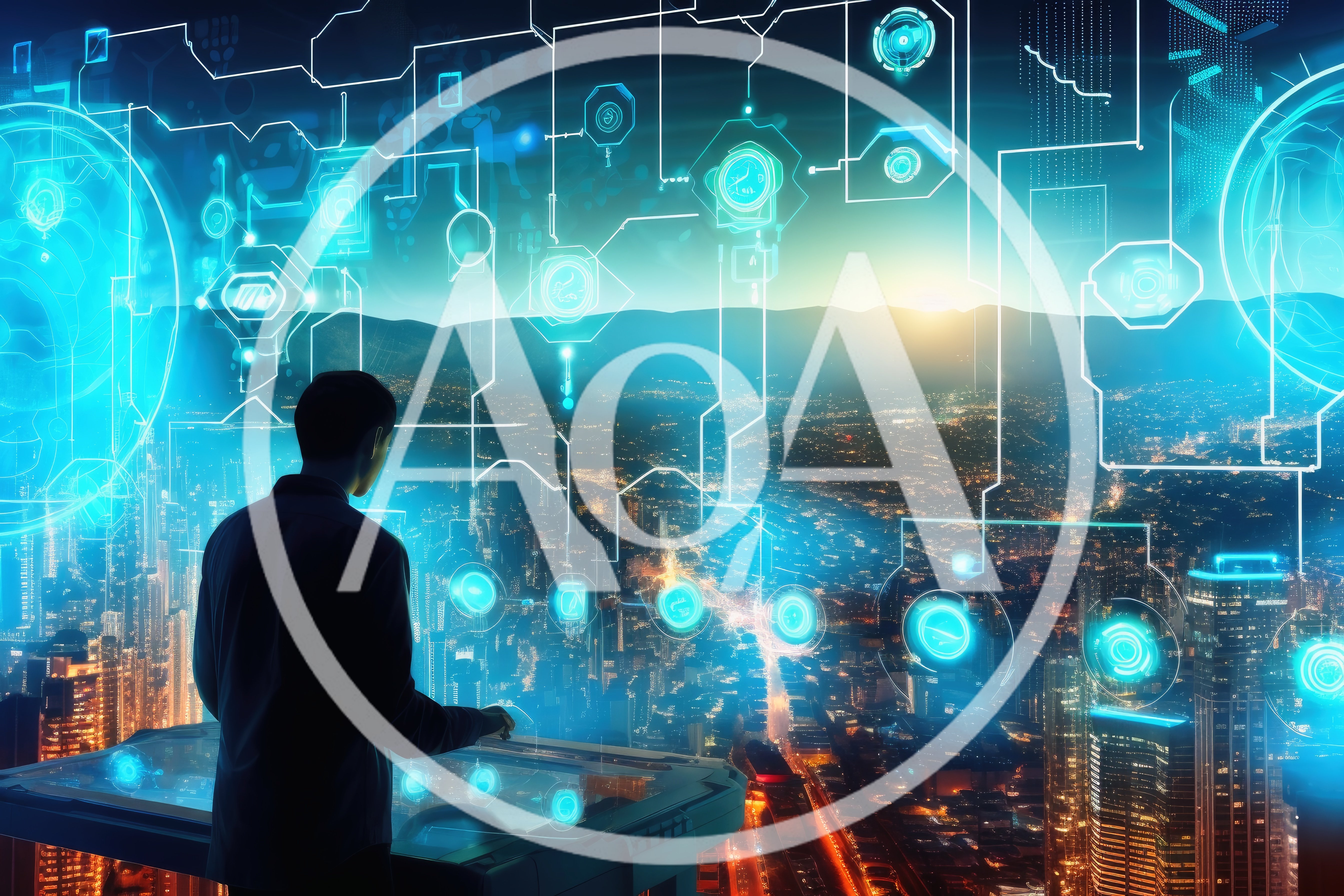 Futuristic City Planner Interacting With Digital Holographic Interface