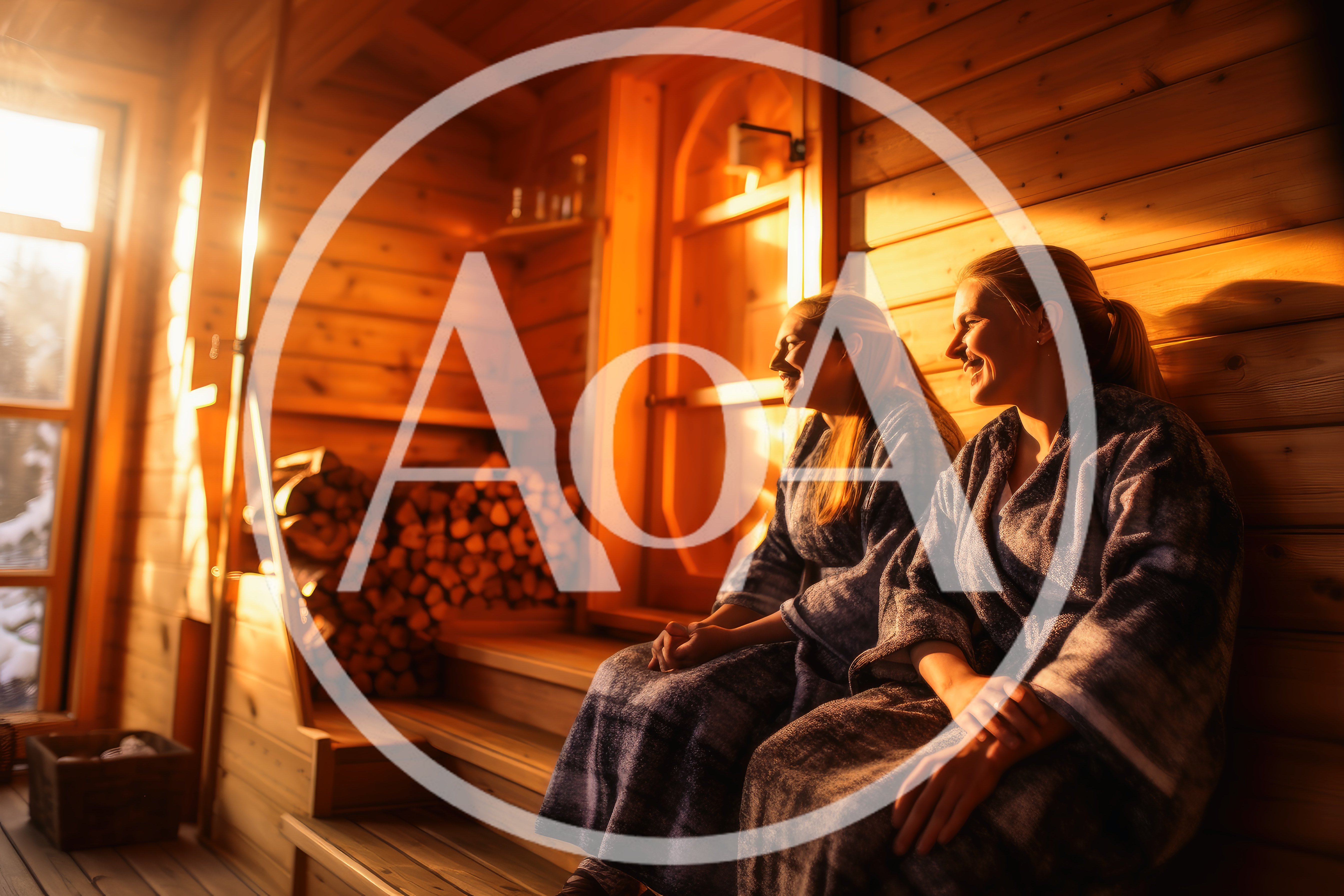 Two Women Relaxing In A Wooden Sauna