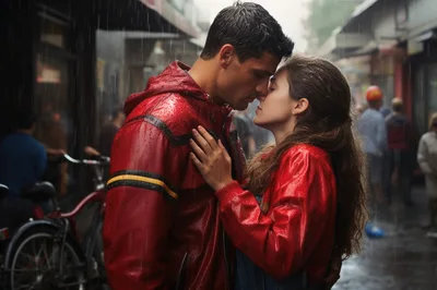 Young Couple Sharing An Intimate Moment In The Rain