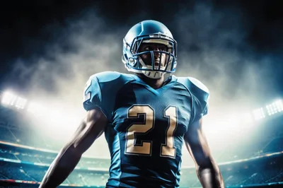 American Football Player Standing In Stadium