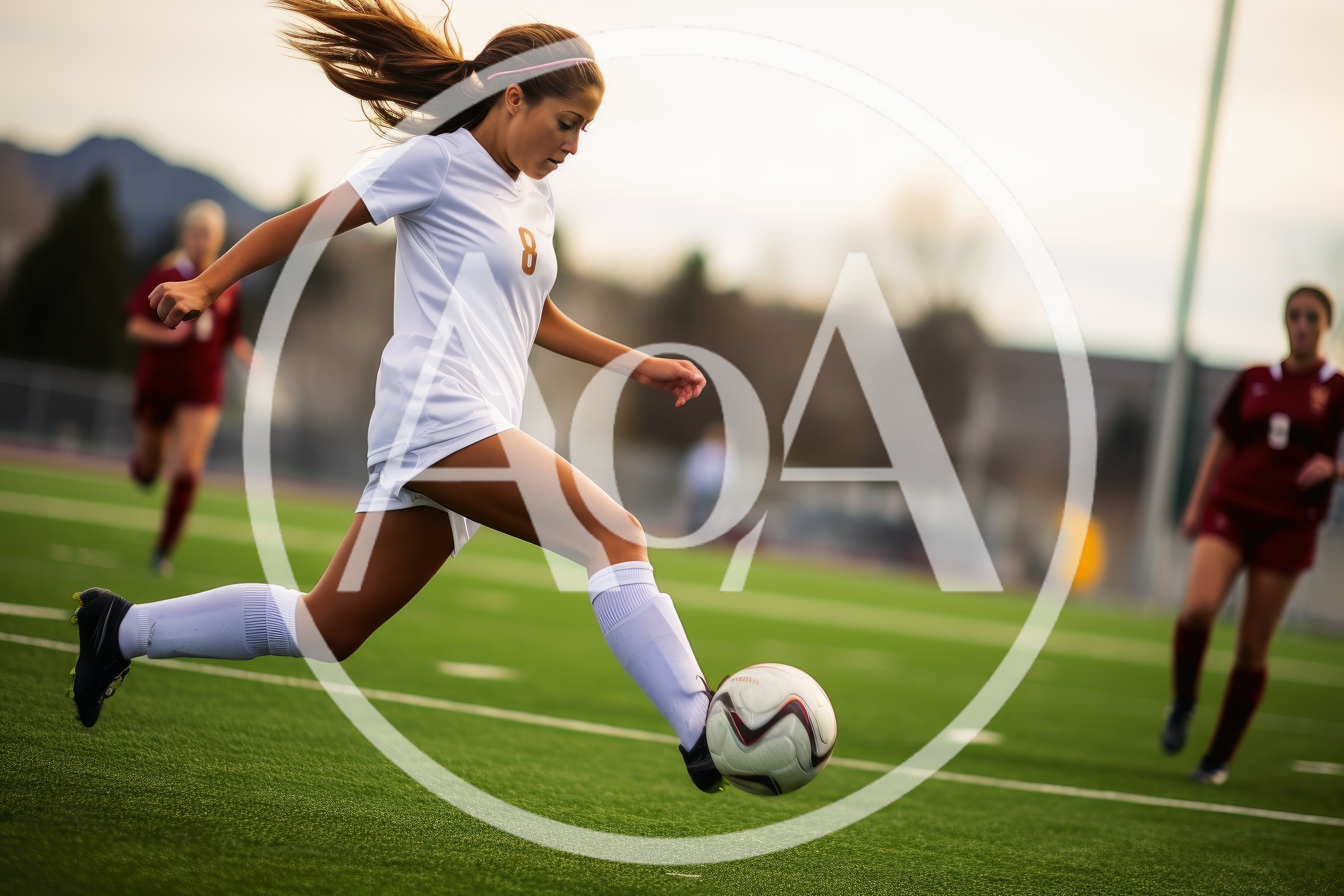 Female Soccer Player Dribbling Ball on Field
