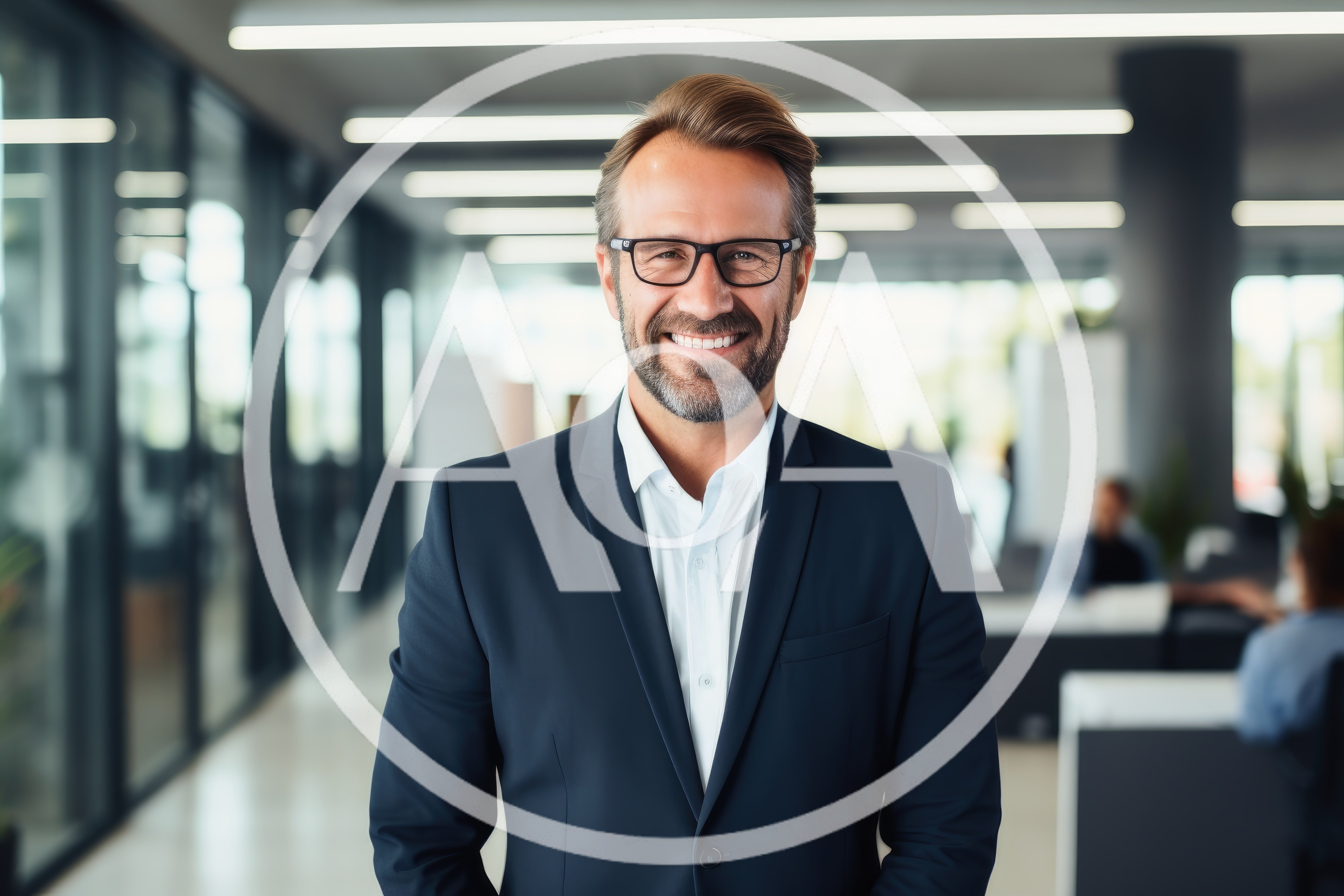 Professional Businessman Smiling In Modern Office Setting