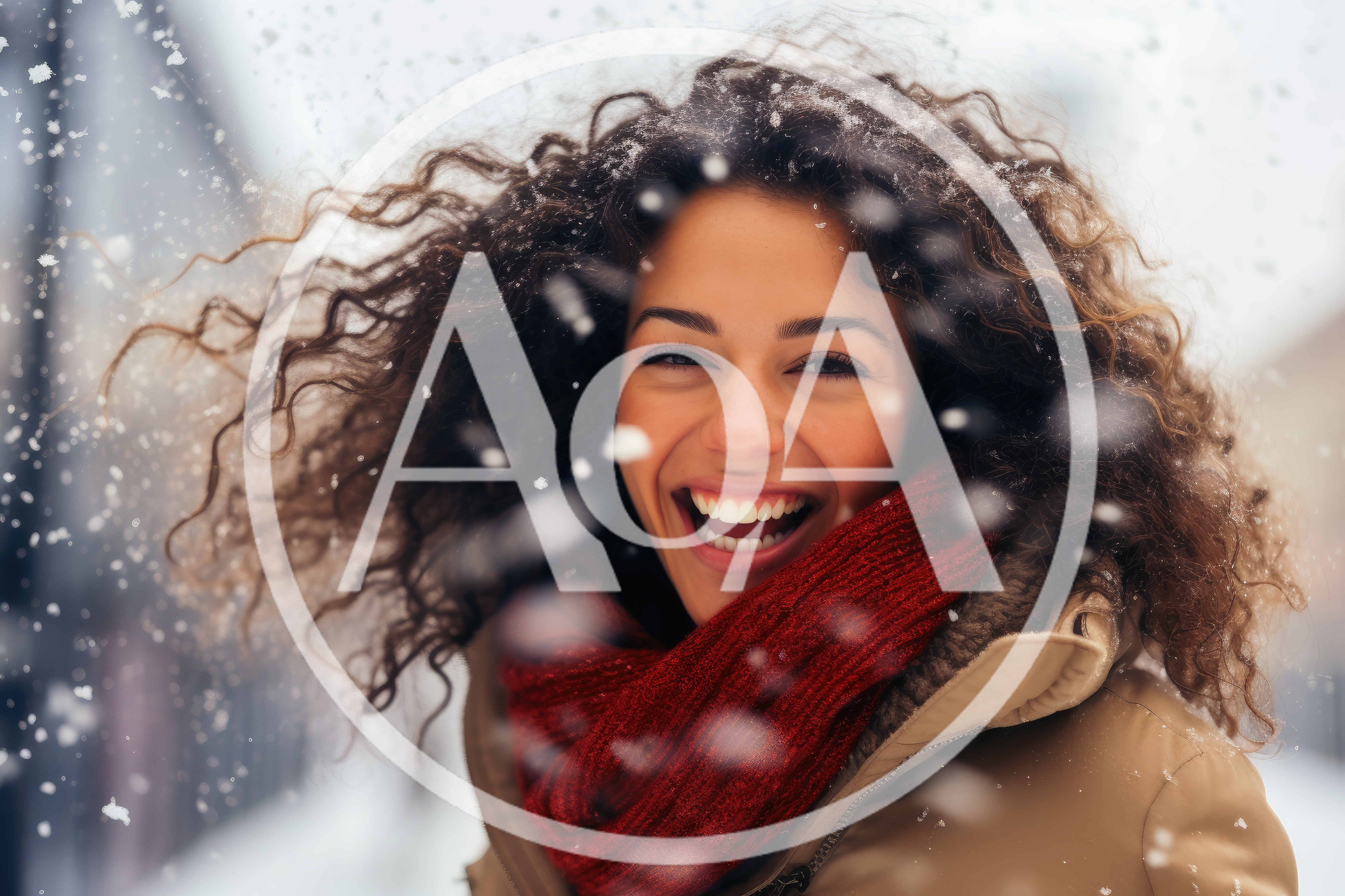 Happy Young Woman Laughing During Winter Snowfall
