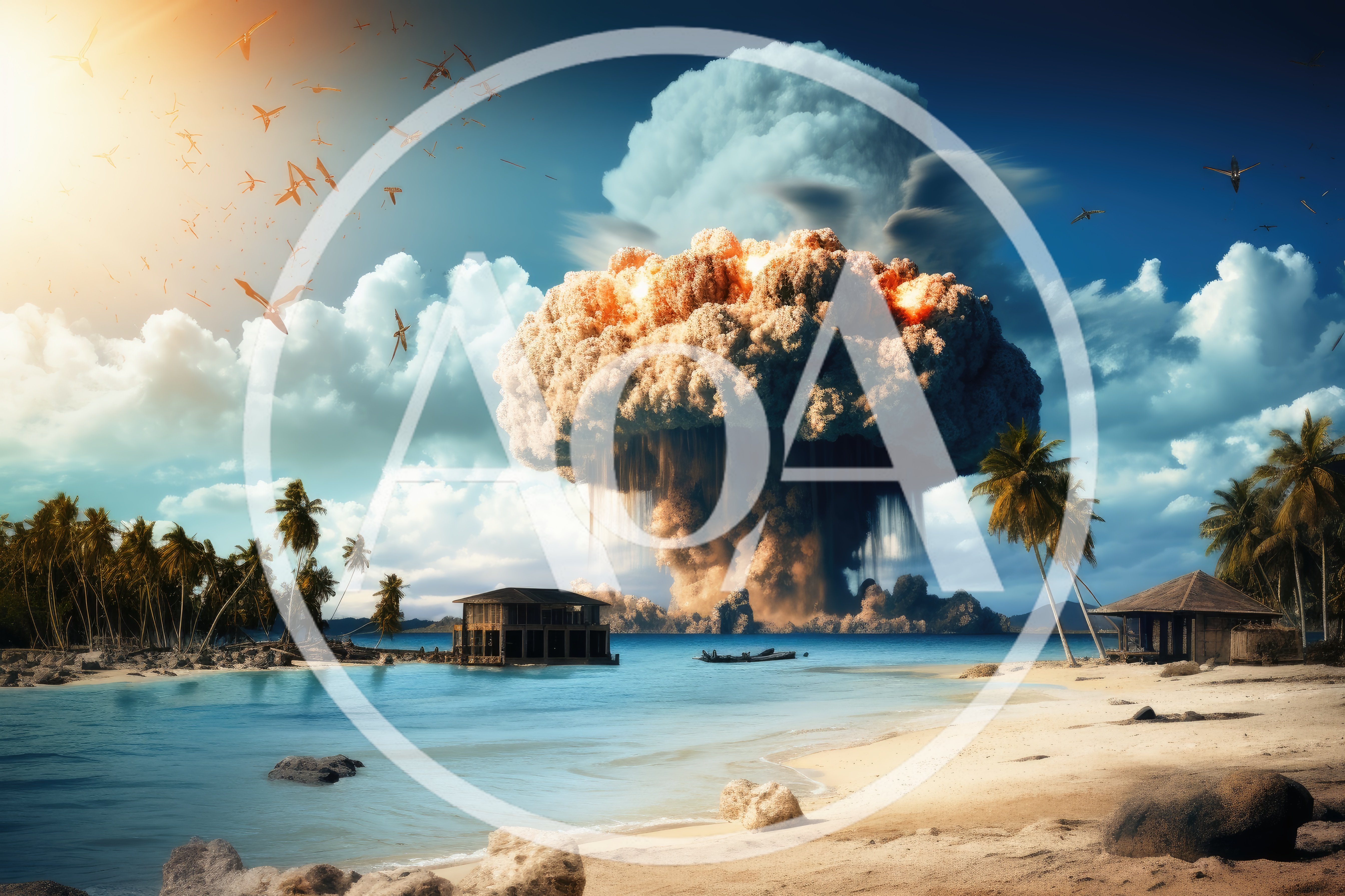 Apocalyptic Nuclear Explosion Over Tropical Island Beach