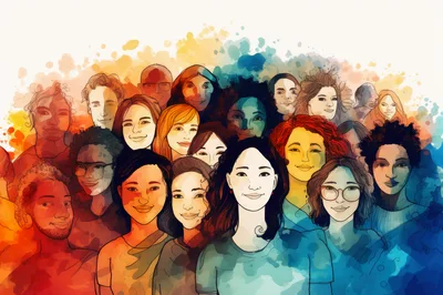 Diverse Group Of People In Watercolor Illustration