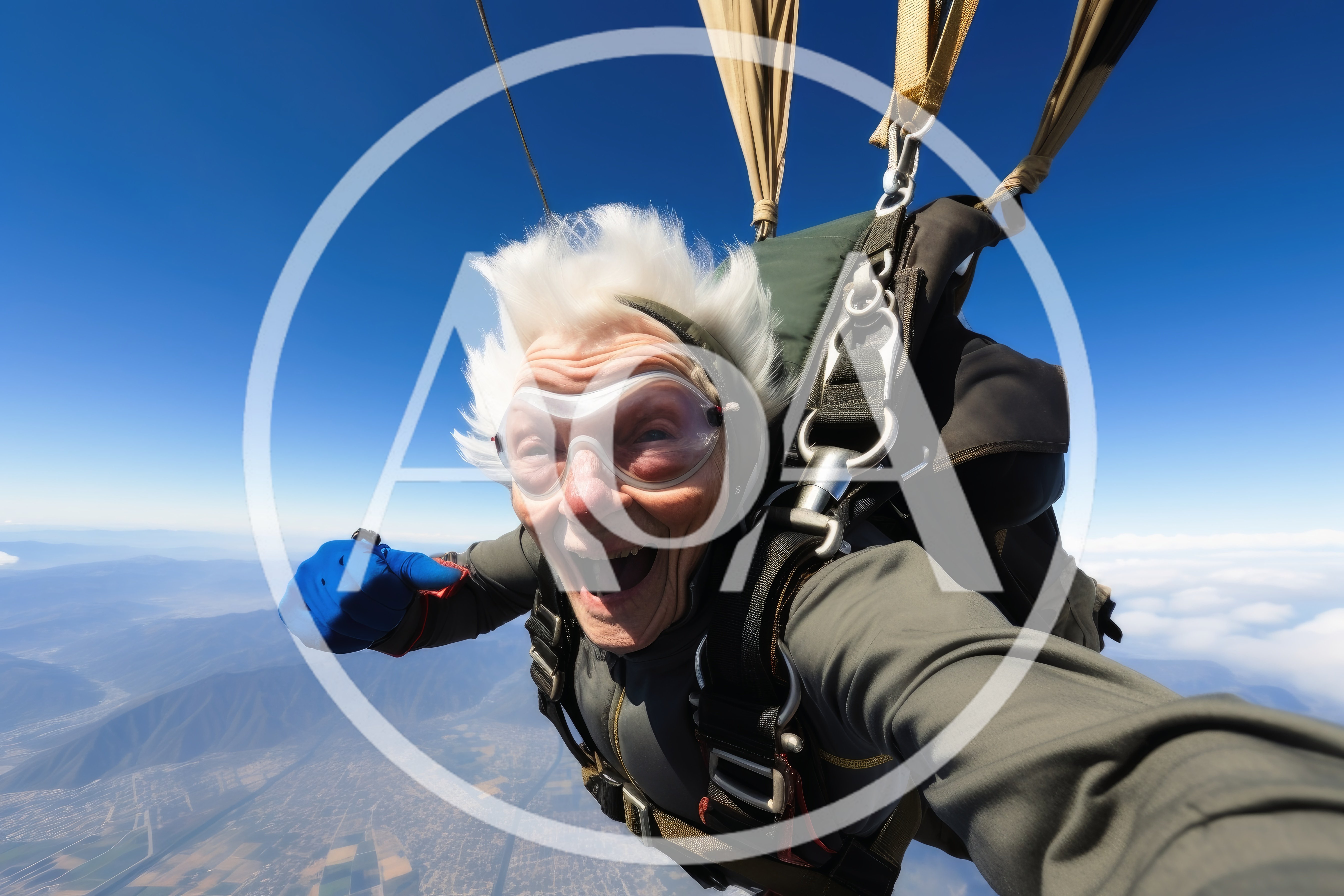 Elderly Woman Skydiving With Joyful Expression