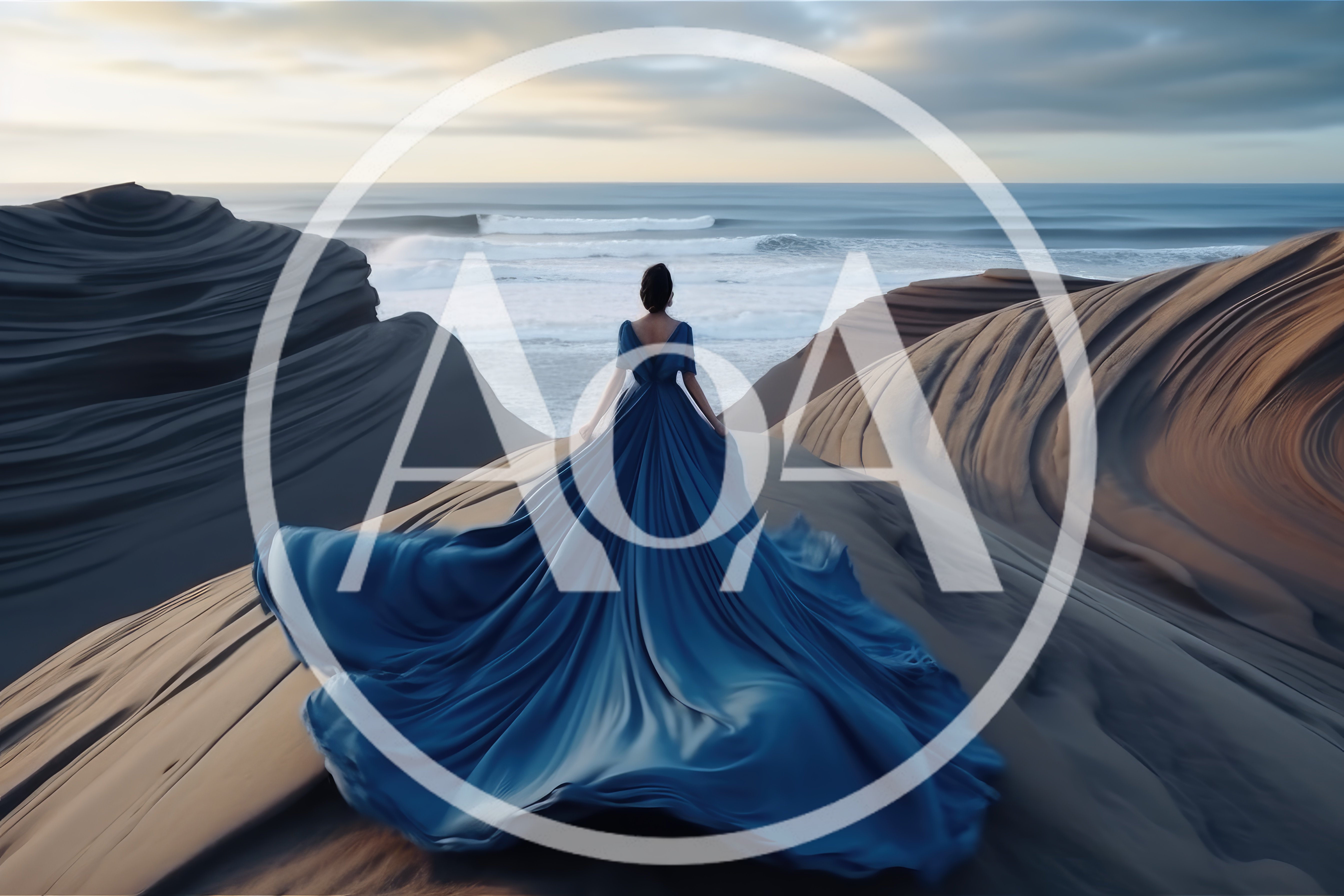 Woman In Blue Gown Standing On Sand Dunes
