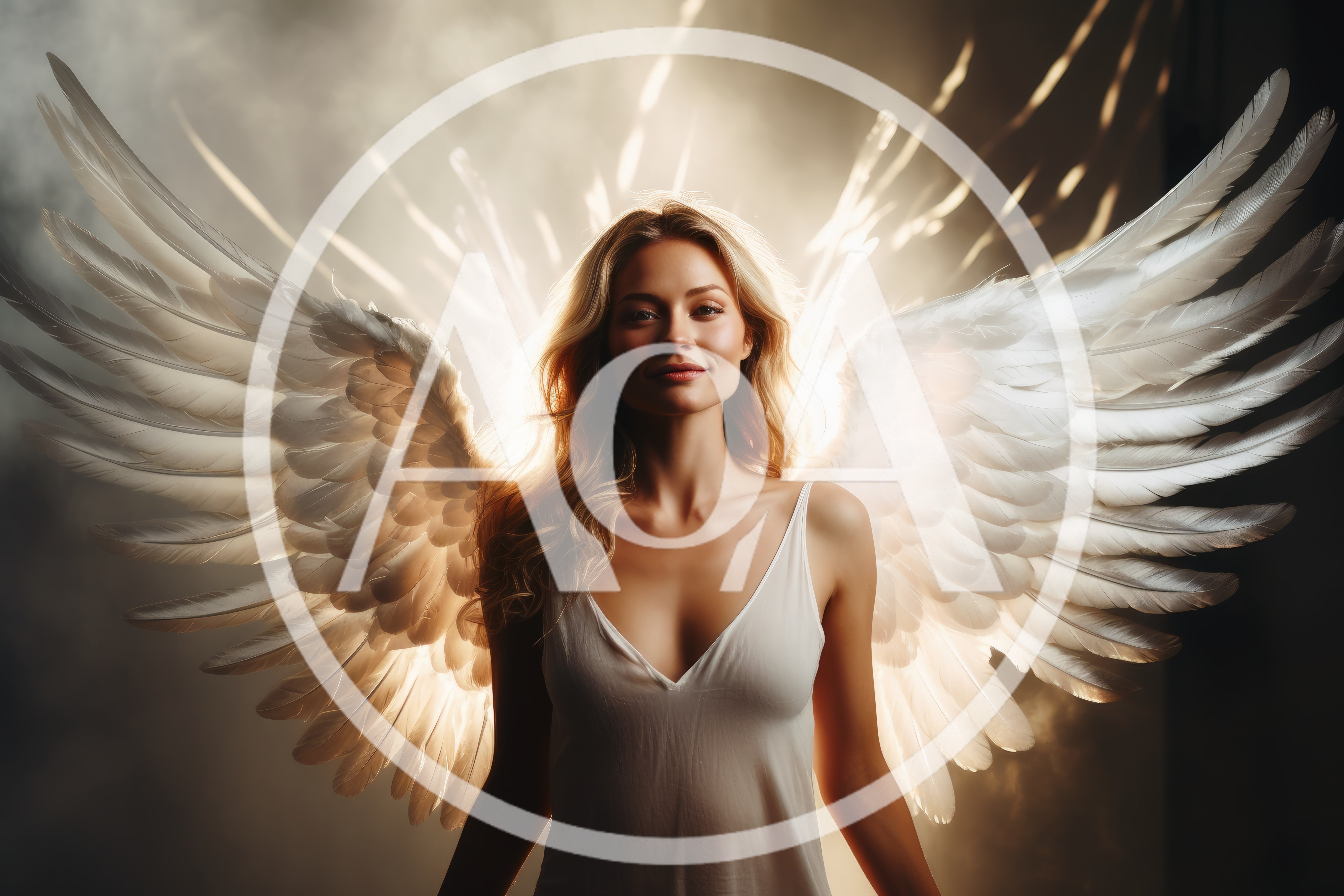 Ethereal Blonde Woman With Large White Angel Wings