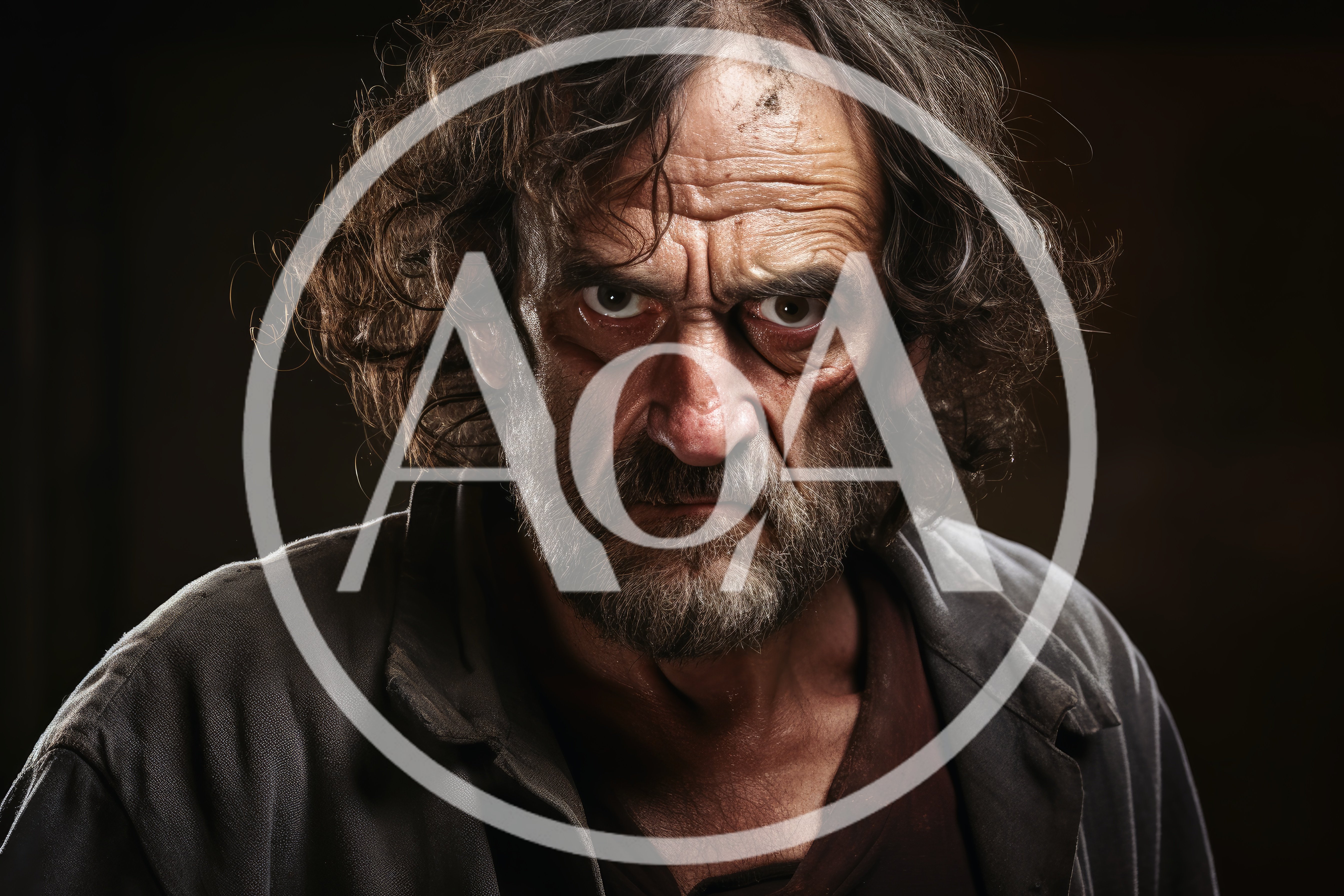 Portrait Of A Gritty Homeless Man With Intense Gaze
