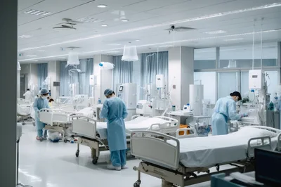 Medical Staff Working in Modern Hospital Intensive Care Unit