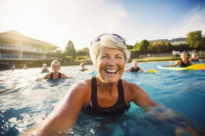 Senior Women Enjoying Water Aerobics Class