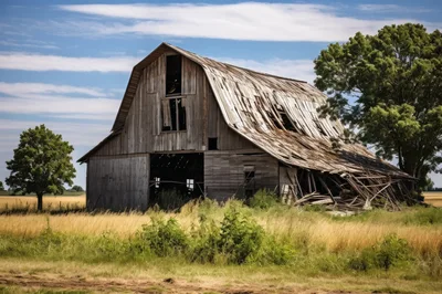 Dilapidated Wooden Barn In A Rural Field