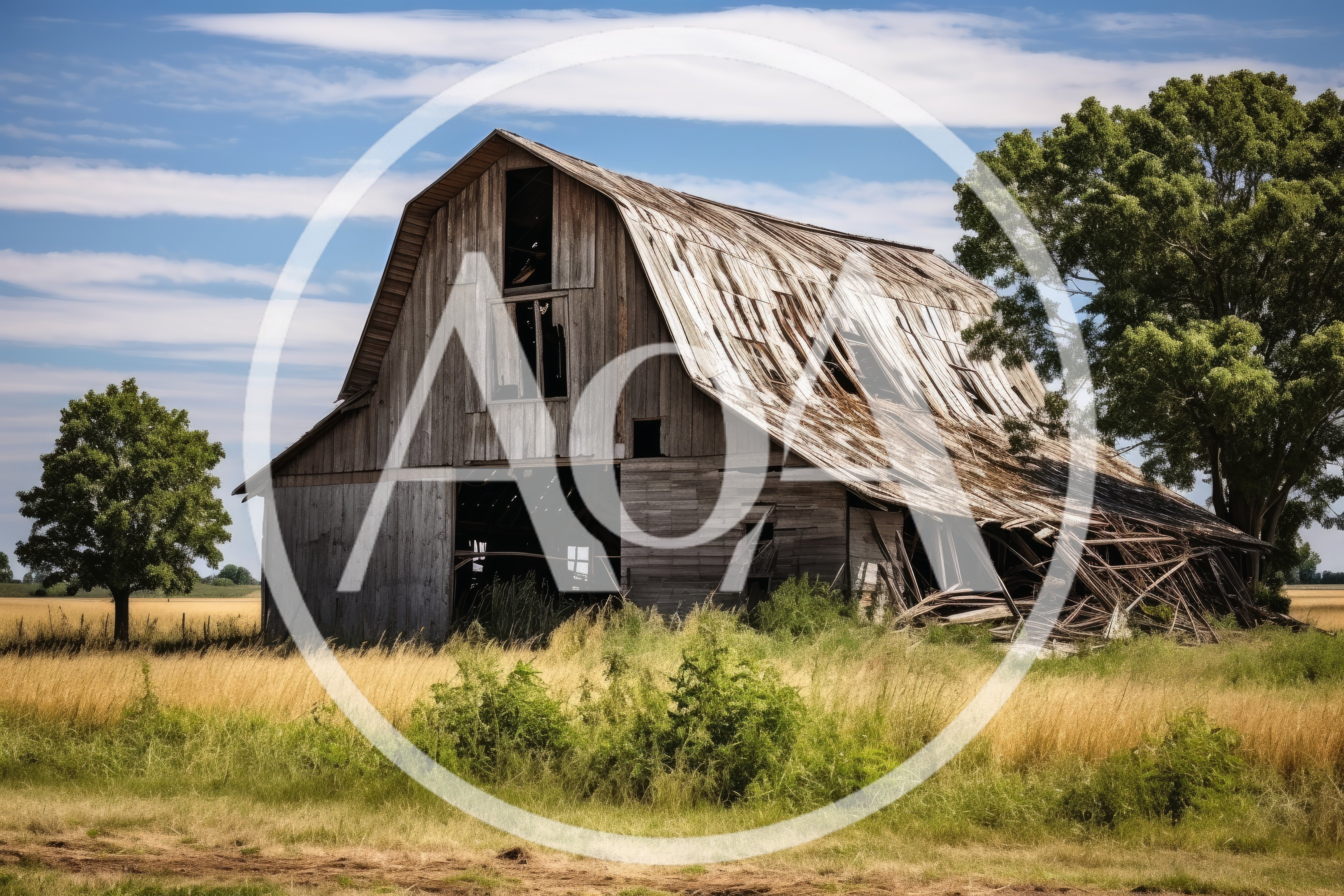 Dilapidated Wooden Barn In A Rural Field