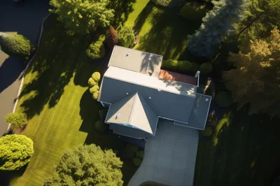 Aerial View Of A Suburban House With Landscaped Yard