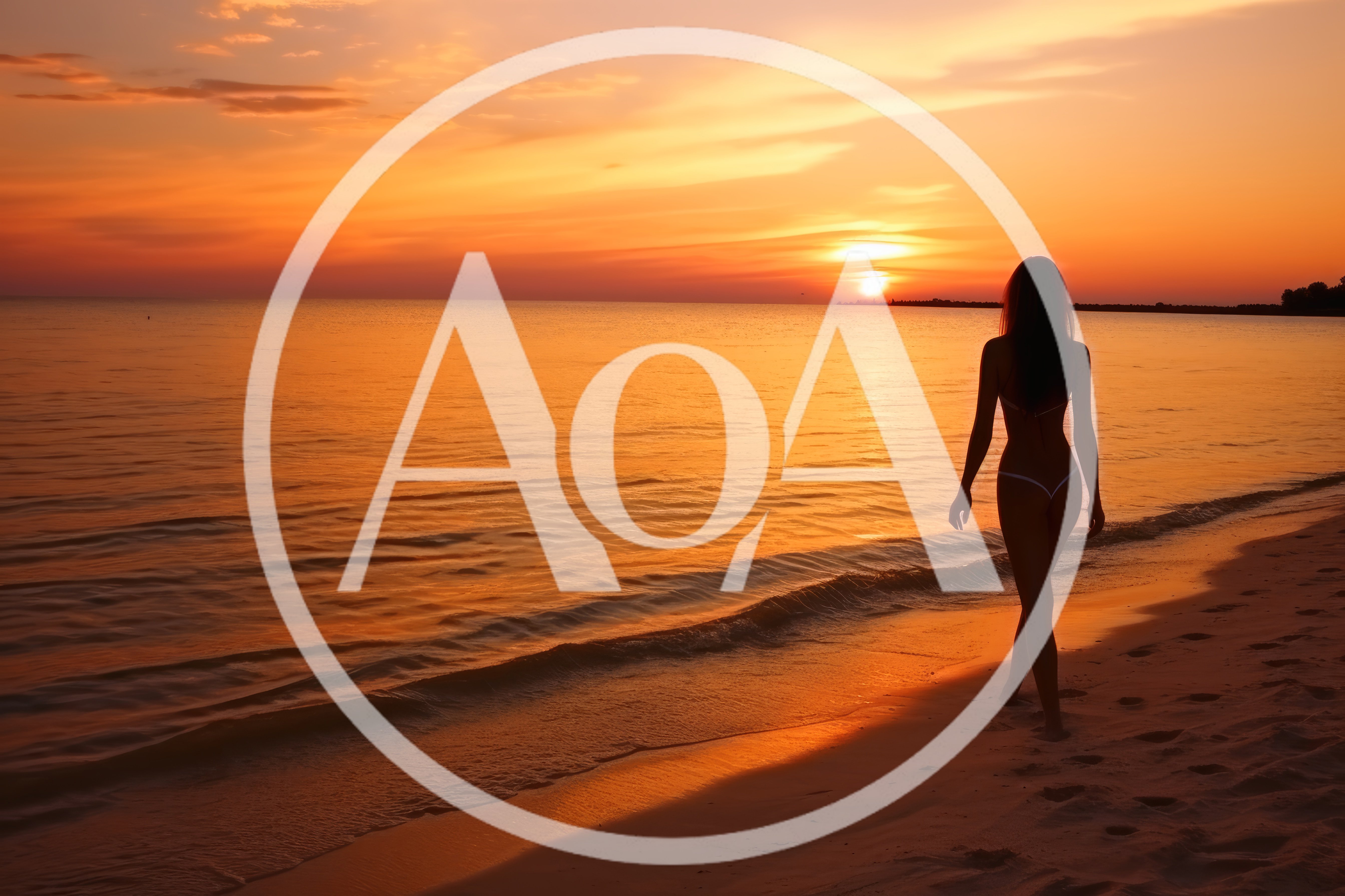 Silhouette Of A Woman Walking On The Beach At Sunset