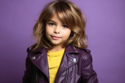 Portrait Of A Stylish Young Girl In Purple Jacket