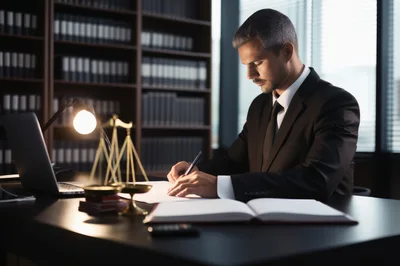 Professional Lawyer Writing Documents In A Law Office