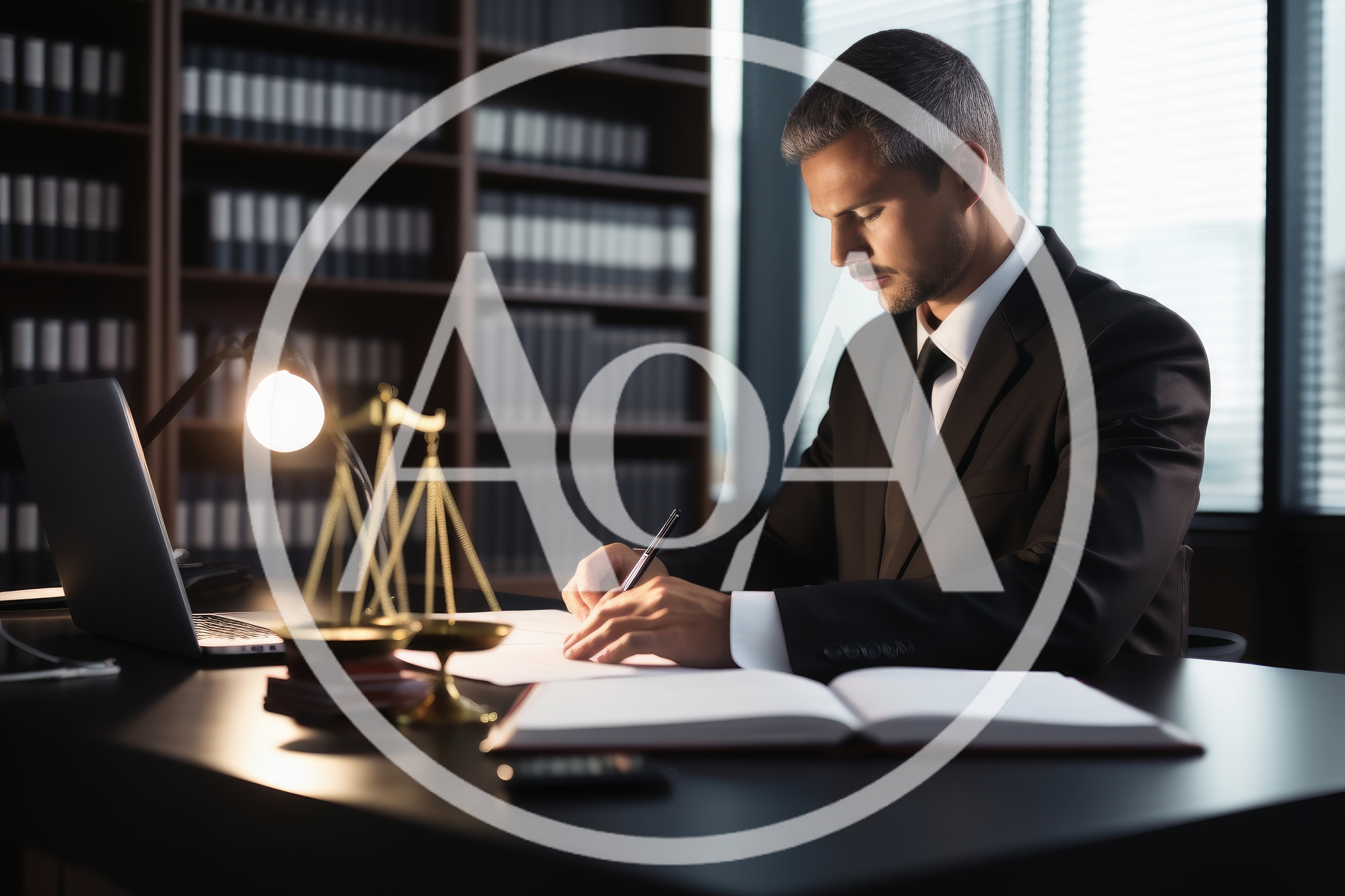 Professional Lawyer Writing Documents In A Law Office