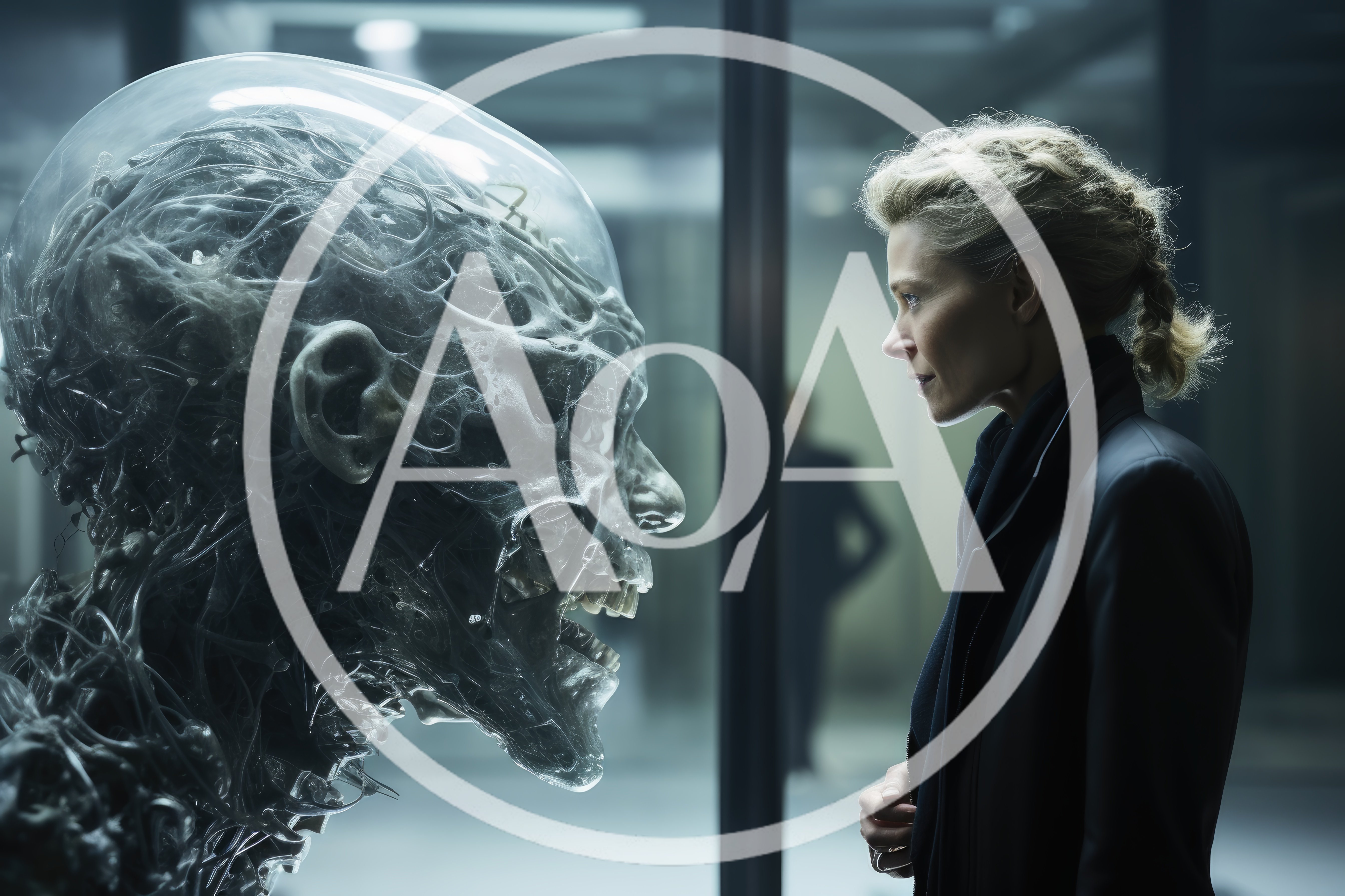 Woman Observing A Translucent Alien Specimen In Laboratory