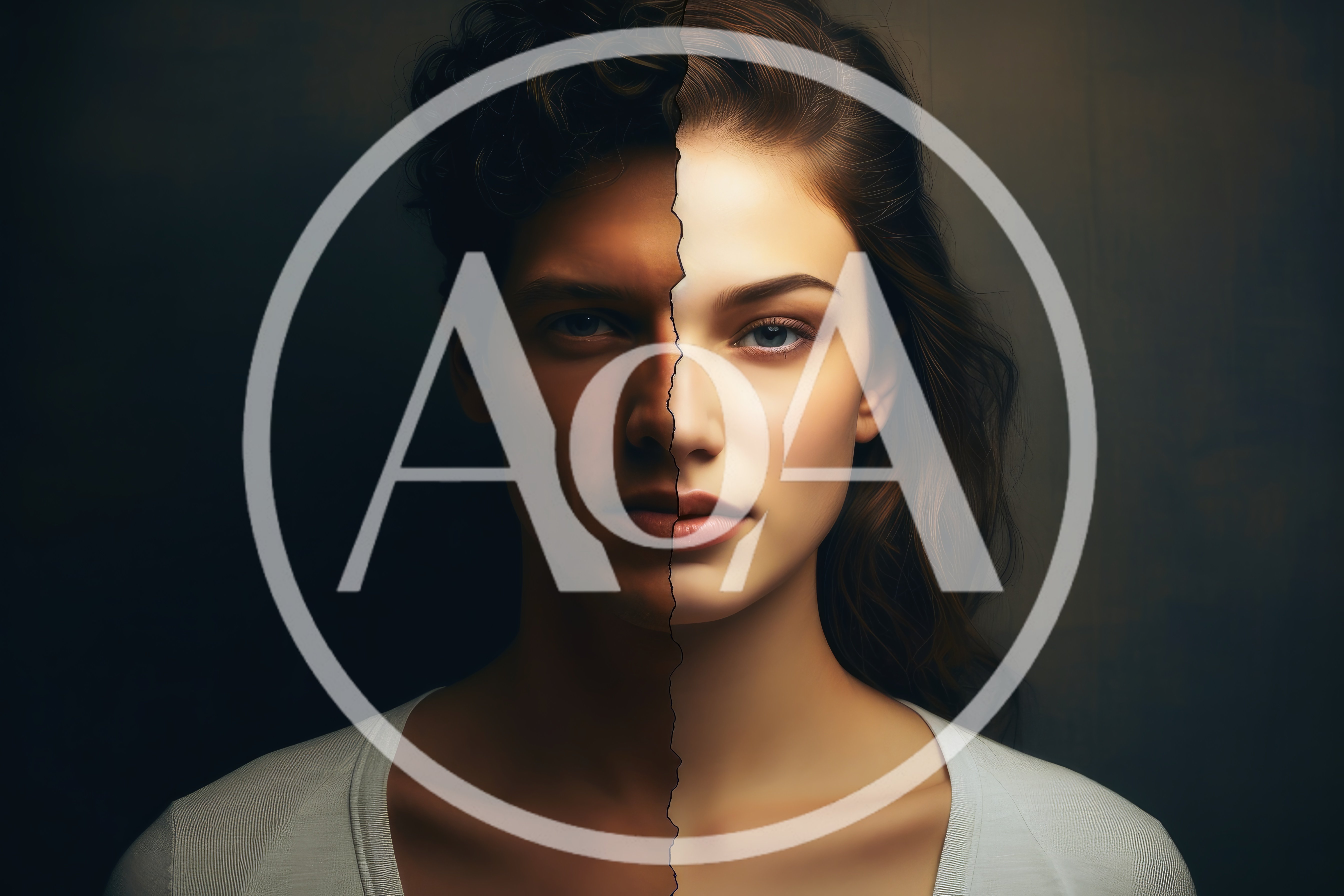 Split Face Portrait Of Man And Woman