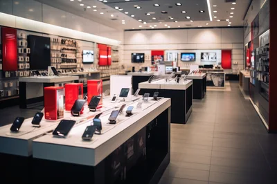 Modern Electronics Retail Store Interior With Display Tables