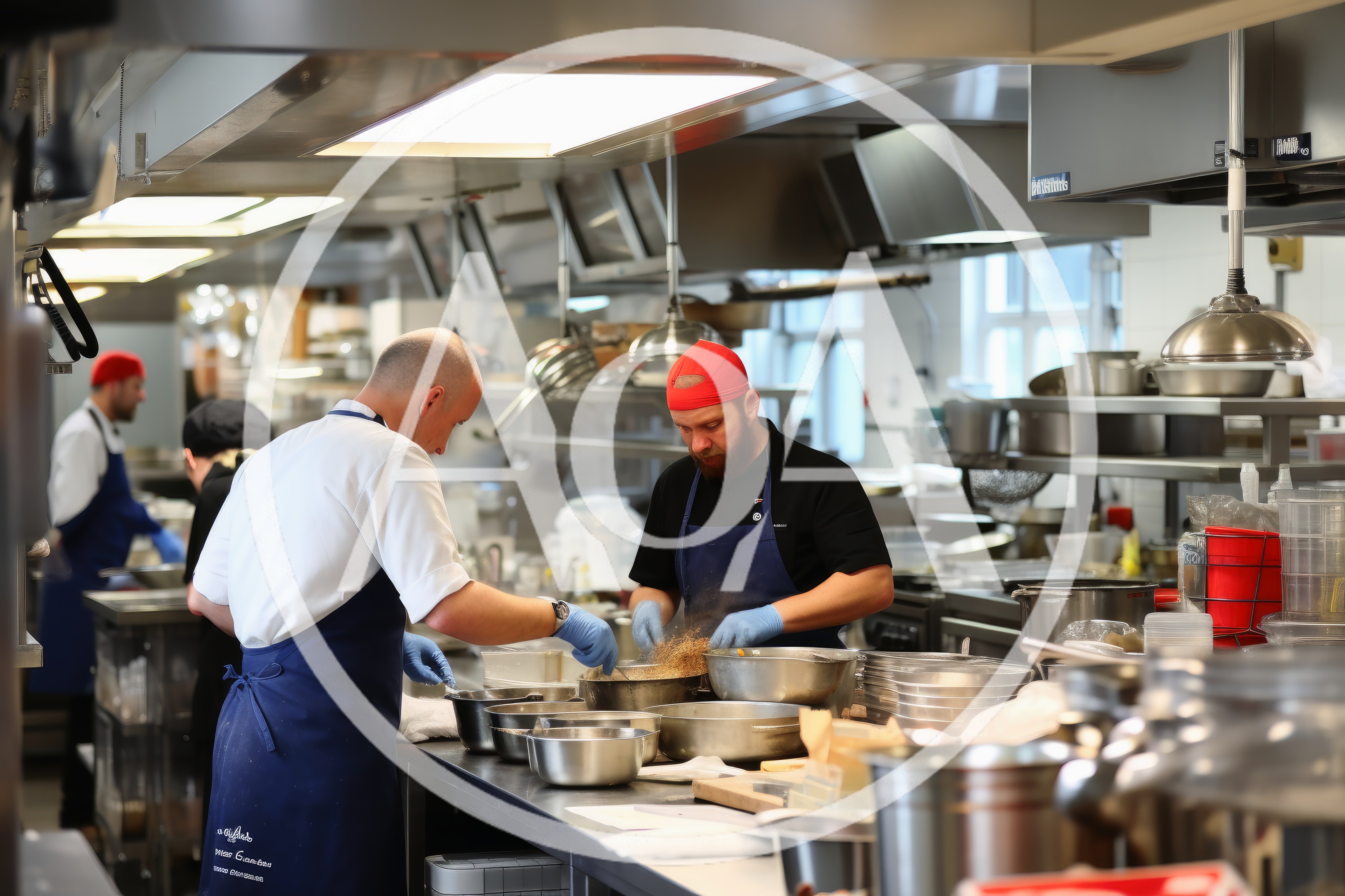 Professional Chefs Preparing Food In A Commercial Kitchen