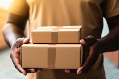 Delivery Person Holding Two Cardboard Packages
