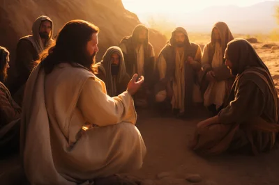 Jesus Christ Teaching Disciples In A Desert Setting