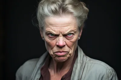 Portrait Of An Angry Elderly Woman With Intense Expression