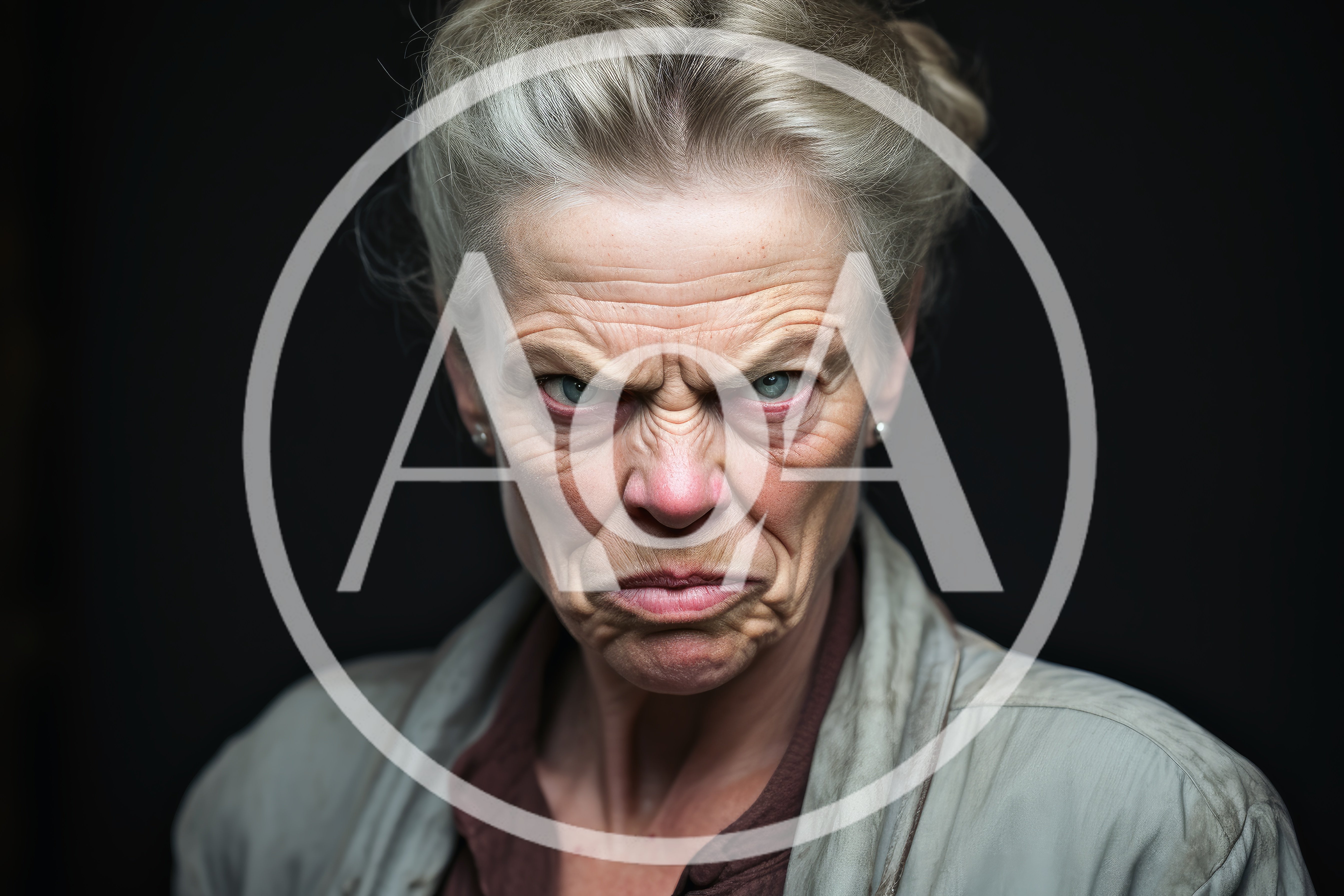 Portrait Of An Angry Elderly Woman With Intense Expression