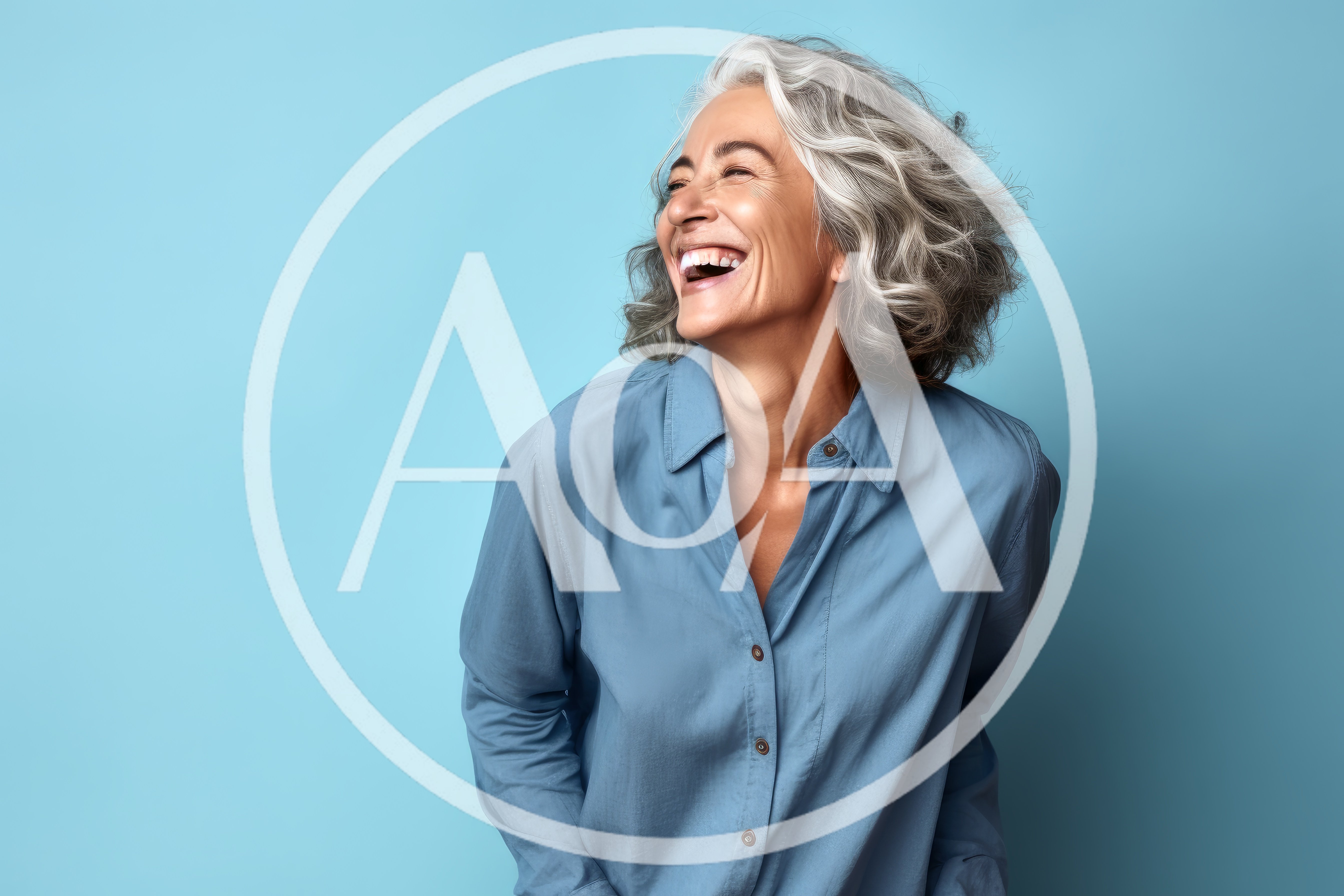 Happy Mature Woman Laughing Against Blue Background