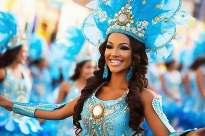 Beautiful Carnival Dancer In Elaborate Blue Costume