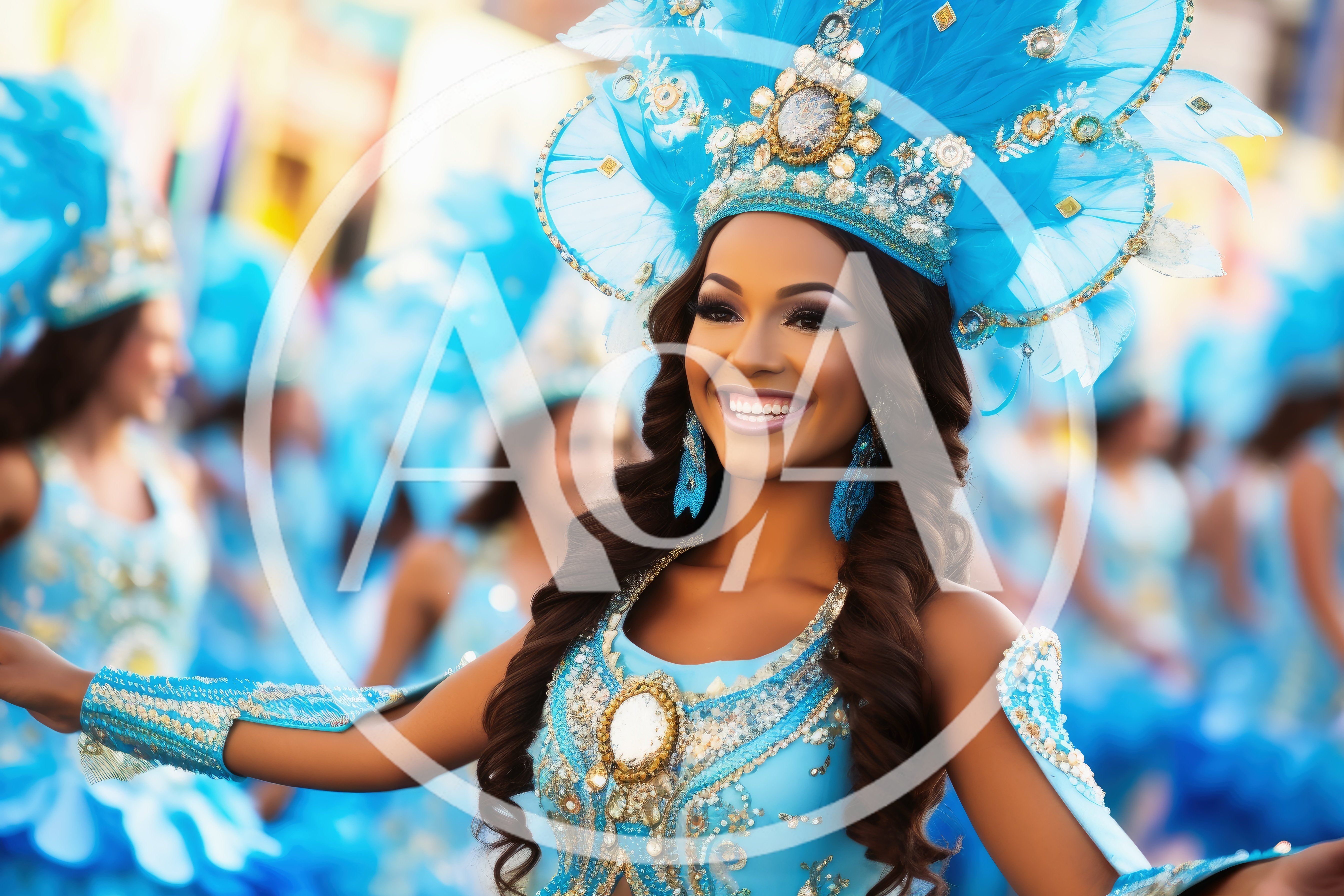 Beautiful Carnival Dancer In Elaborate Blue Costume