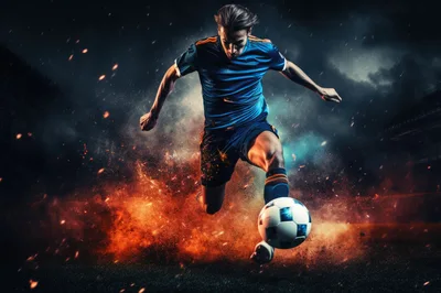 Professional Soccer Player Kicking Ball In Dramatic Stadium