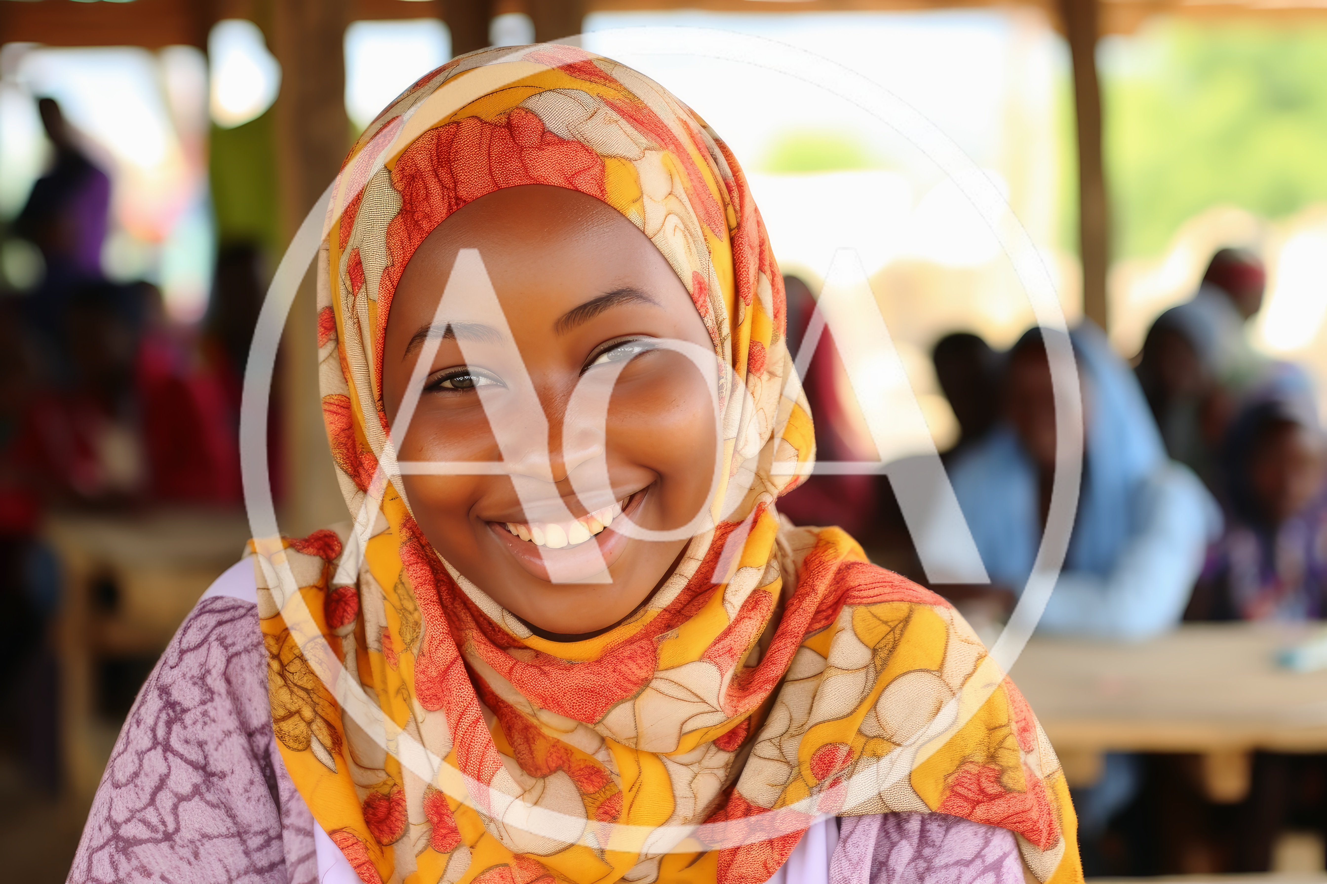 Smiling Young African Woman Wearing A Colorful Hijab