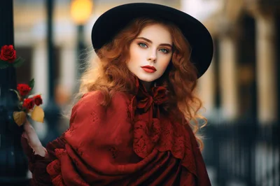 Portrait Of A Redheaded Woman In Victorian Attire