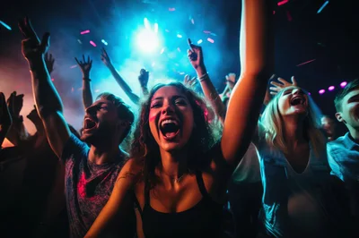 Energetic Crowd Dancing at a Vibrant Nightclub