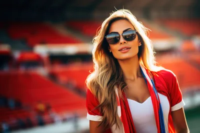 Beautiful Woman Wearing Sunglasses At A Sports Stadium